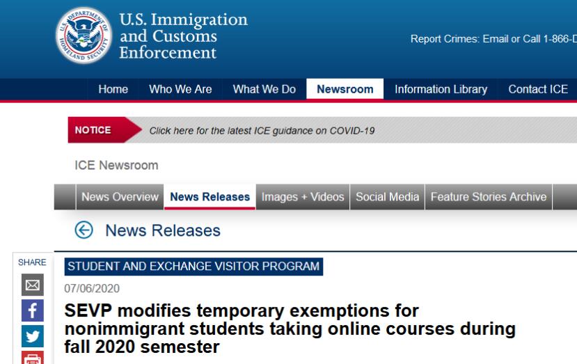突发！美移民局新规，在美留学生只上网课，将面临强制离境！
