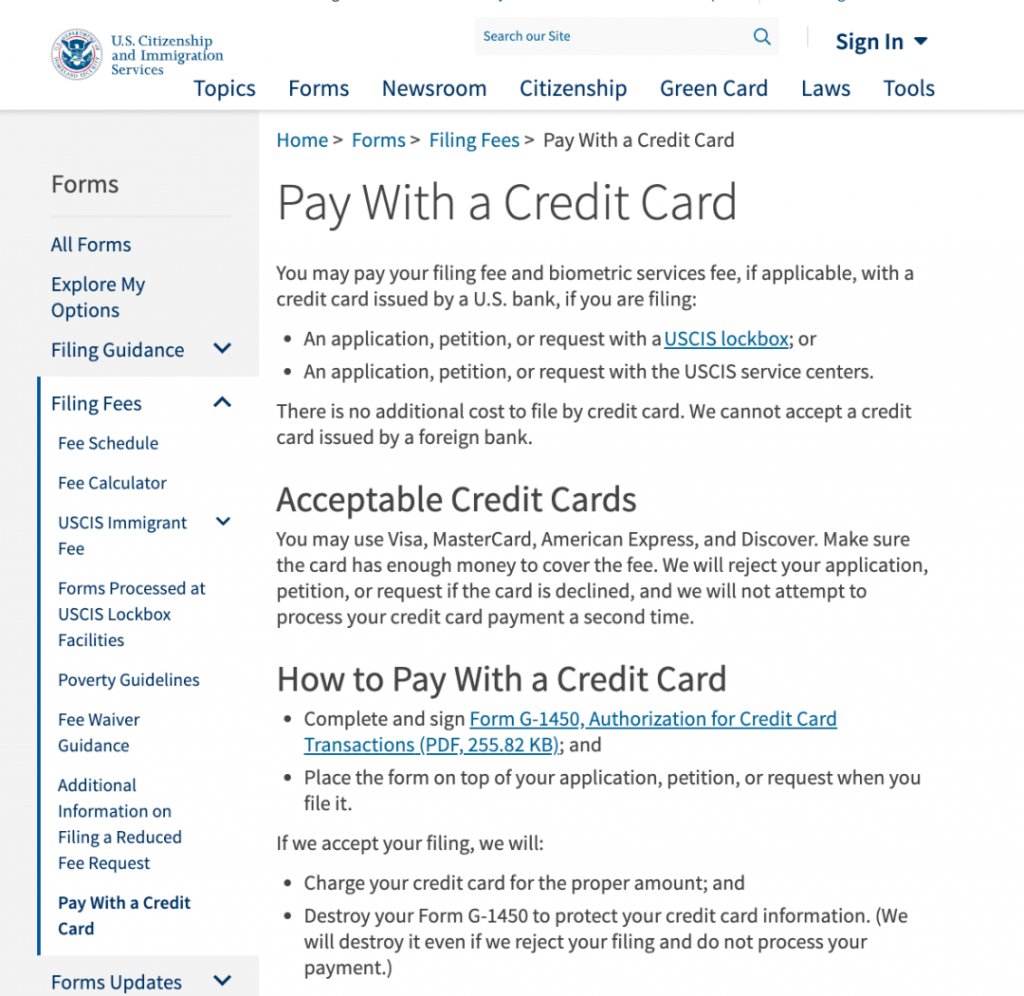 美国移民局：所有申请接受信用卡支付（2022年最新）